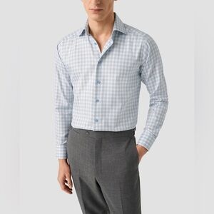 Eton long sleeve button down Trendy Blue and White Checkered Men's Shirt XL